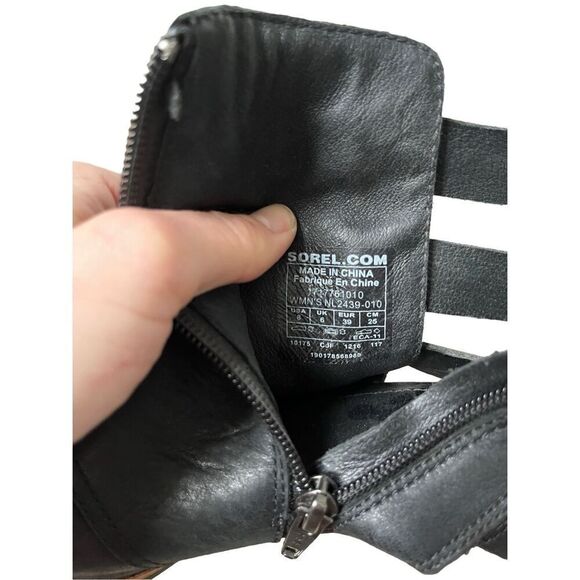 Sorel Addington Leather Strappy Back Block Heel Booties Women's Size 8 Black - Picture 4 of 14